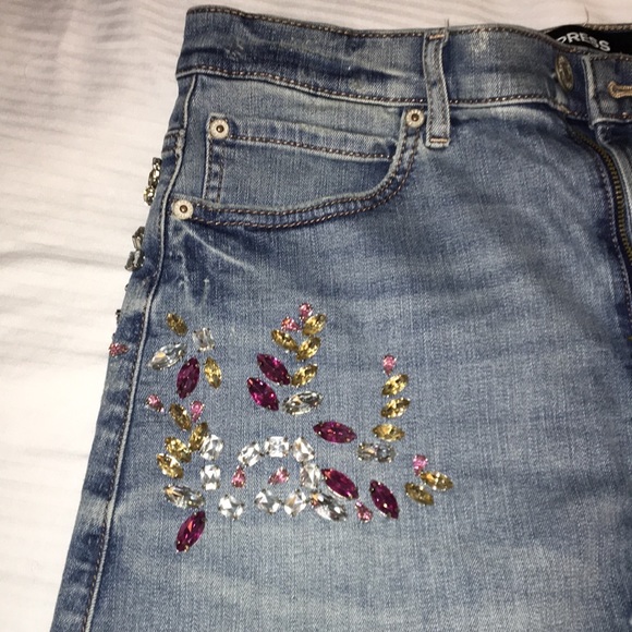 Express women’s denim Rhinestone mini skirt - Picture 2 of 8
